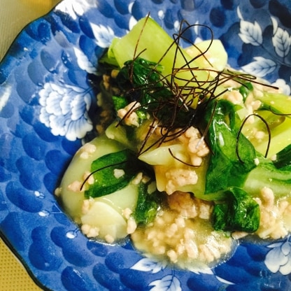 あんかけ系が大好き！青梗菜と鶏ミンチで作りました。ごちそうさま〜！